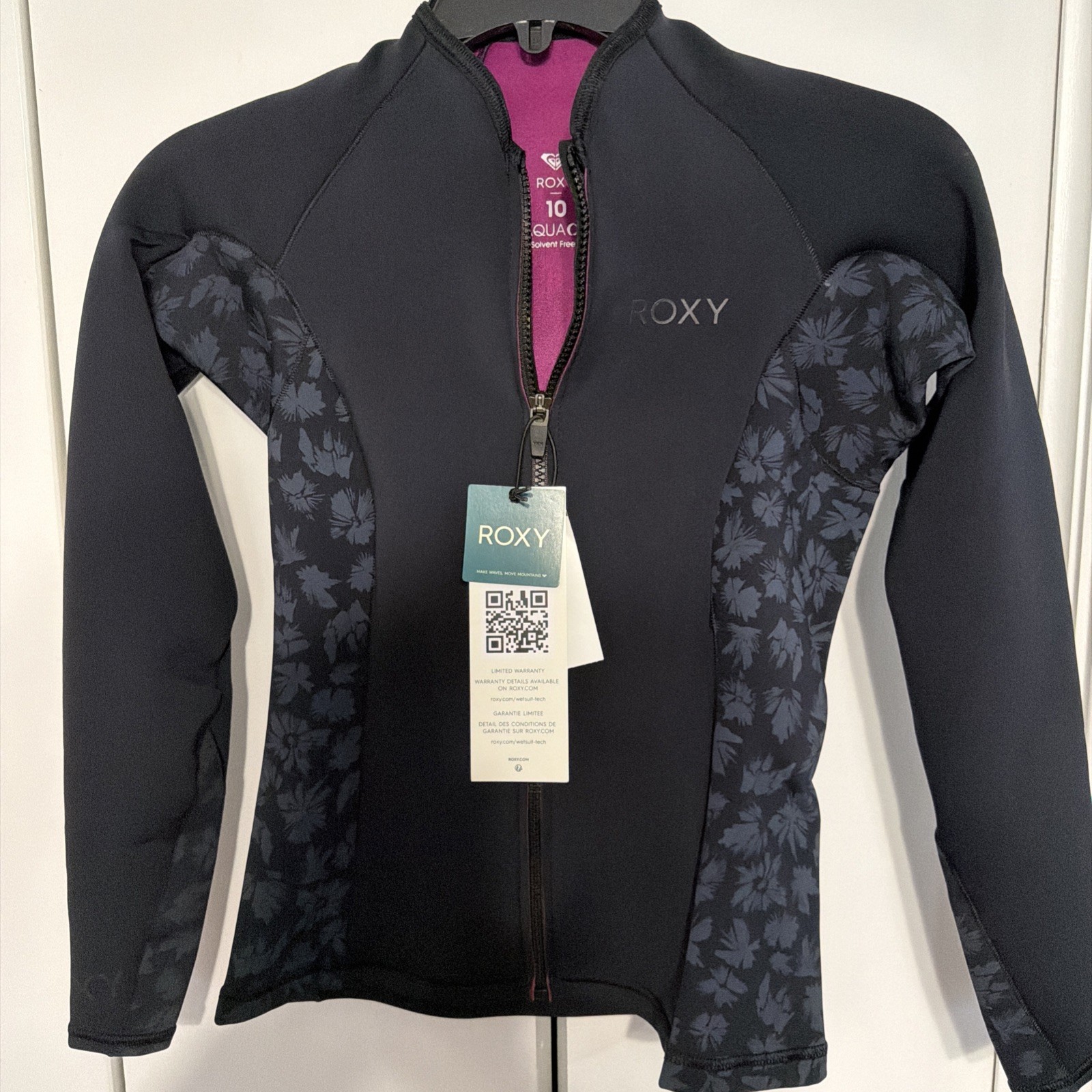 NWT Roxy Wetsuit Womens 1.0 Swell Jacket Zip Q Lock Surf Swim Black 1mm Sz 10