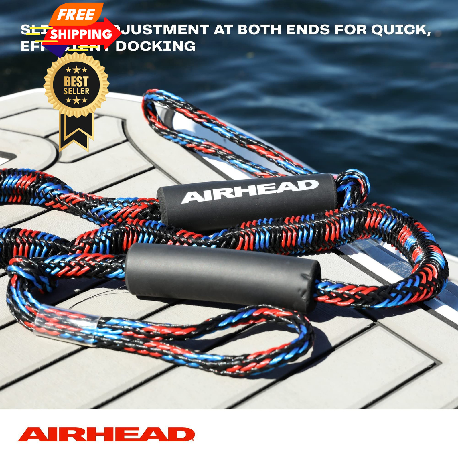 AIRHEAD AHDL-4 Bungee, Dockline For Watercraft 4 Feet 4 feet, Black/Blue/Red