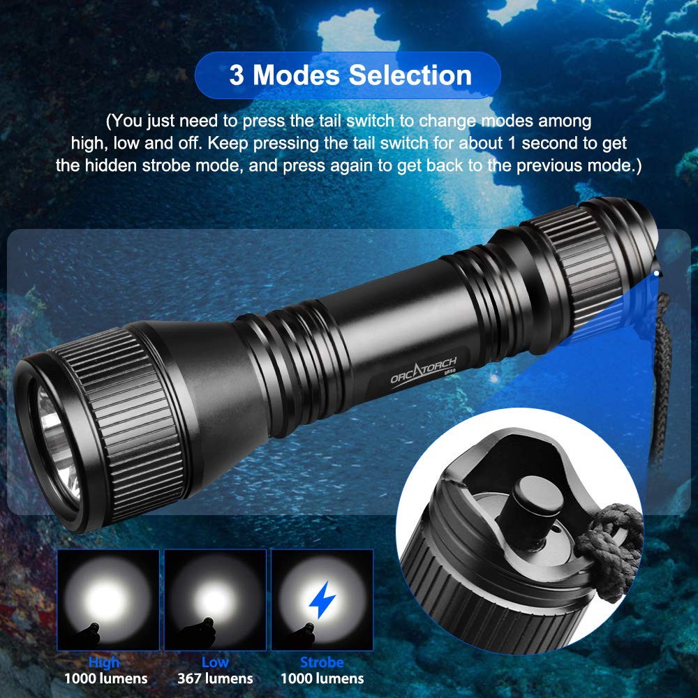 ORCATORCH D550 Scuba Dive Light 1000 Lumens Super Bright Underwater LED Diving F