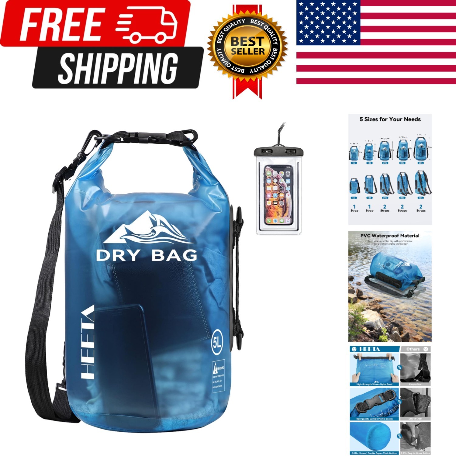 Dry Bag Waterproof for Women Men, 5L/10L/20L/30L/40L Roll Top Lightweight Dry…