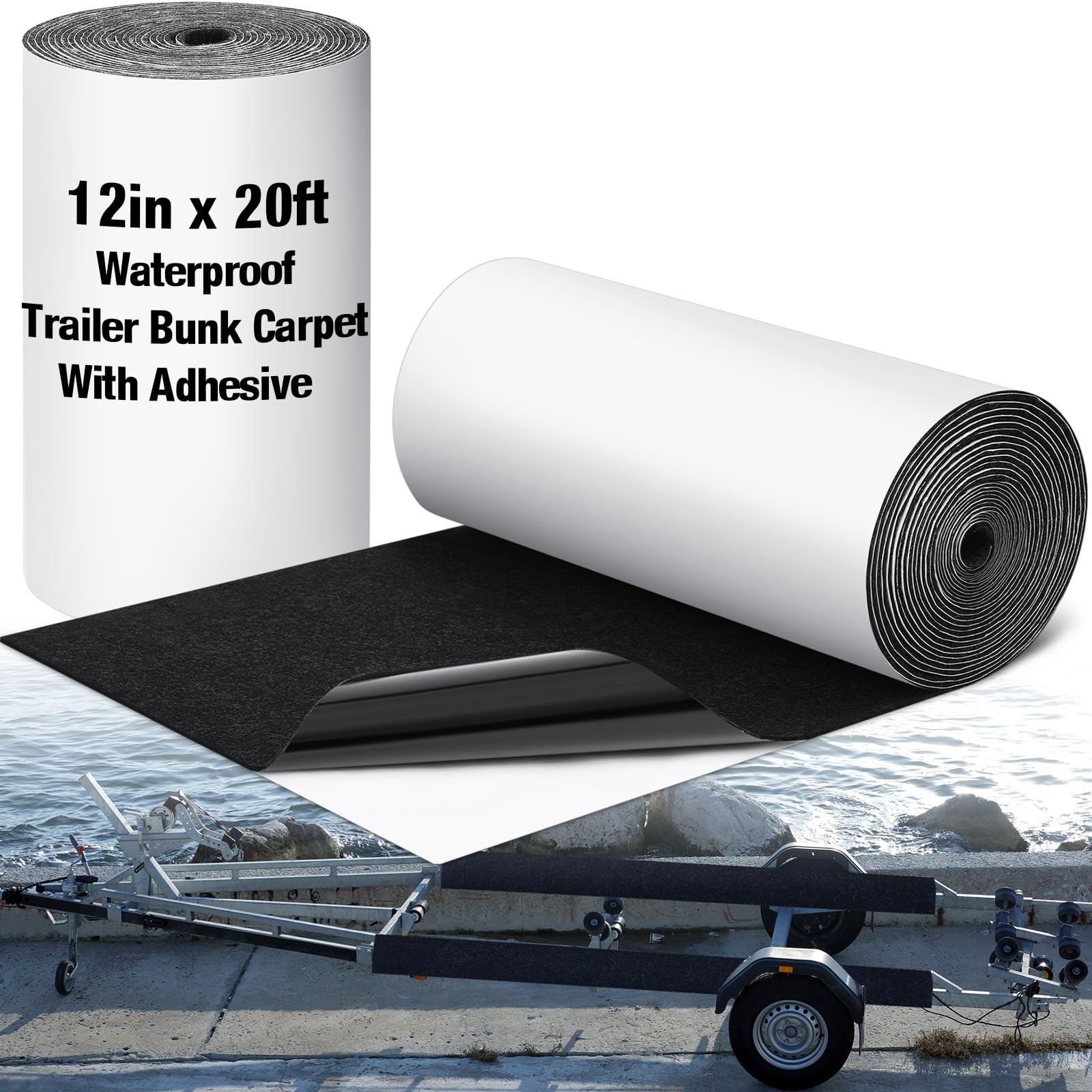 HunnmingRe 12 in X 20 ft Boat Trailer Bunk Waterproof Carpet with Adhesive Bu…
