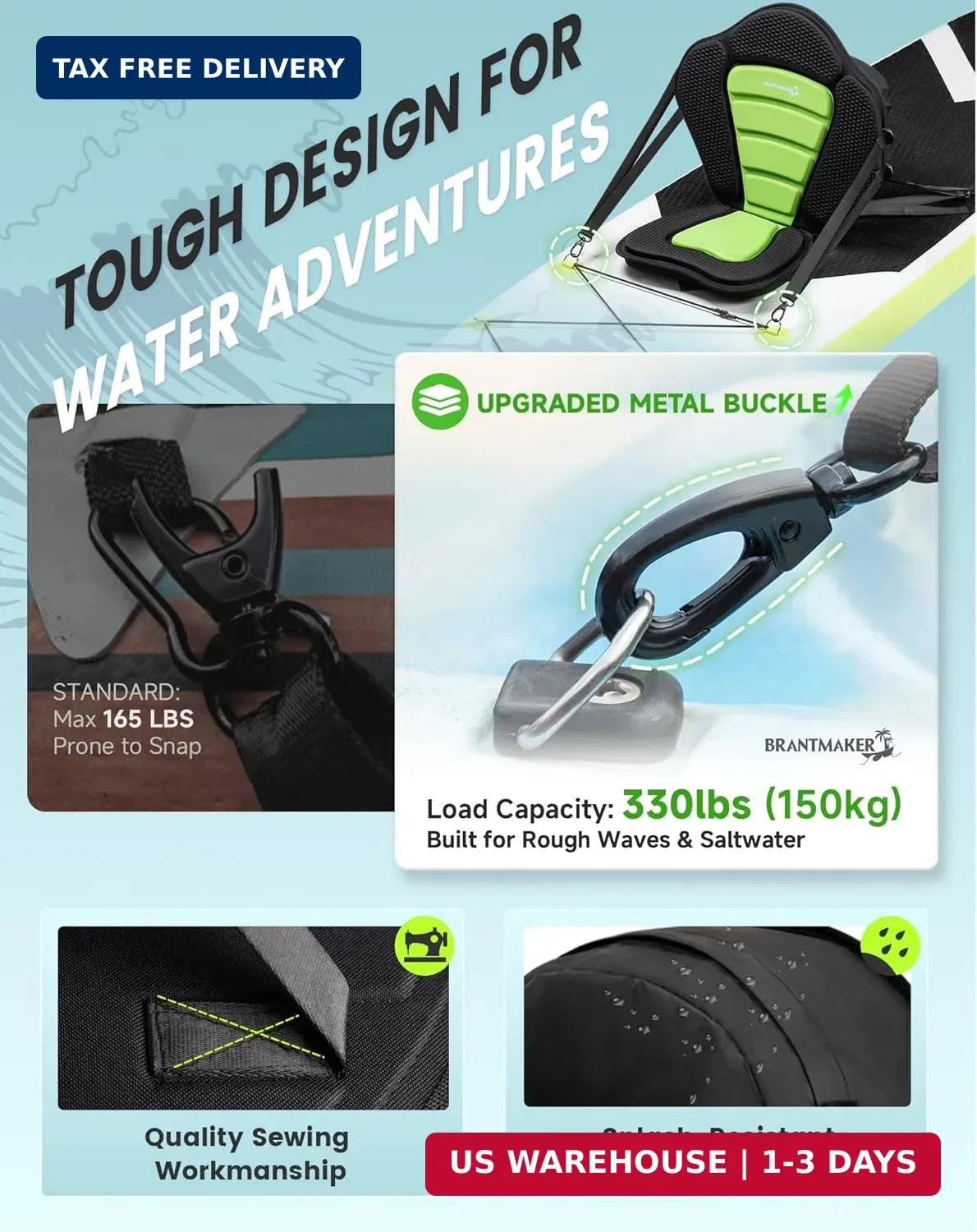 BRANTMAKER Kayak Seats with Back Support, Paddle Board Seat for Inflatable Board