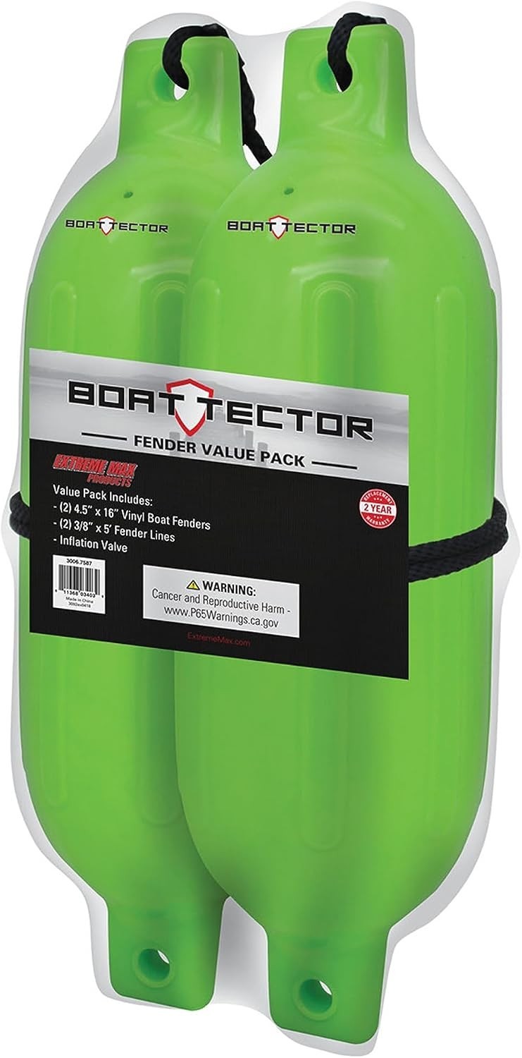 2-Pack BoatTector Inflatable Fenders – 4.5″ x 16″ for Superior Boat Protection