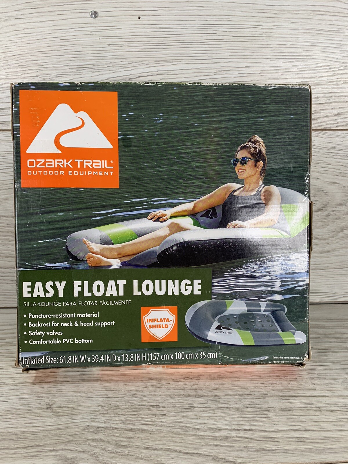 Ozark Trail Easy Float Lounge New Lake Pool Outdoor 61.8” x 39.4” Adult Gray