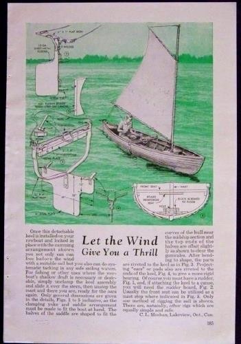 Canoe/Rowboat removable KEEL RIG for Sailing Sailboat 1946 How-To design PLANS