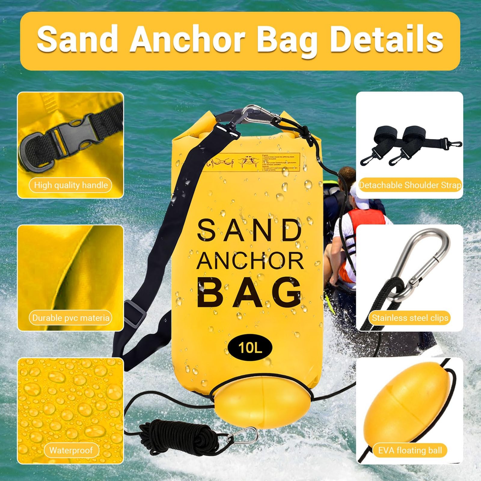 2Pack Waterproof Sand Anchor Bags with Rope Buoy for Kayak Jet Ski Boats