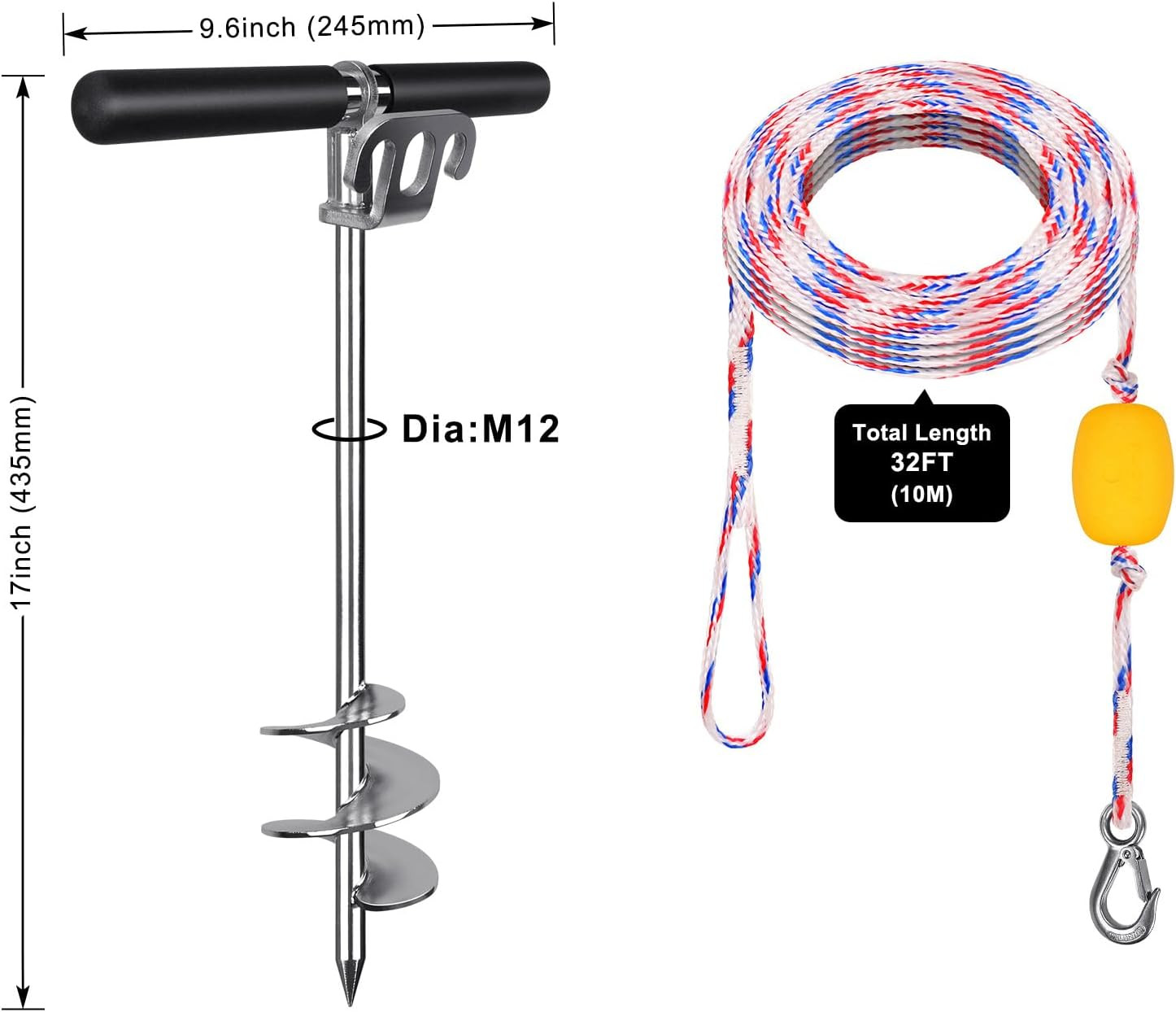 17″ 26″ 36″ Sand Anchor for Boat 304 Stainless Steel Screw in Boat Anchor for Sh