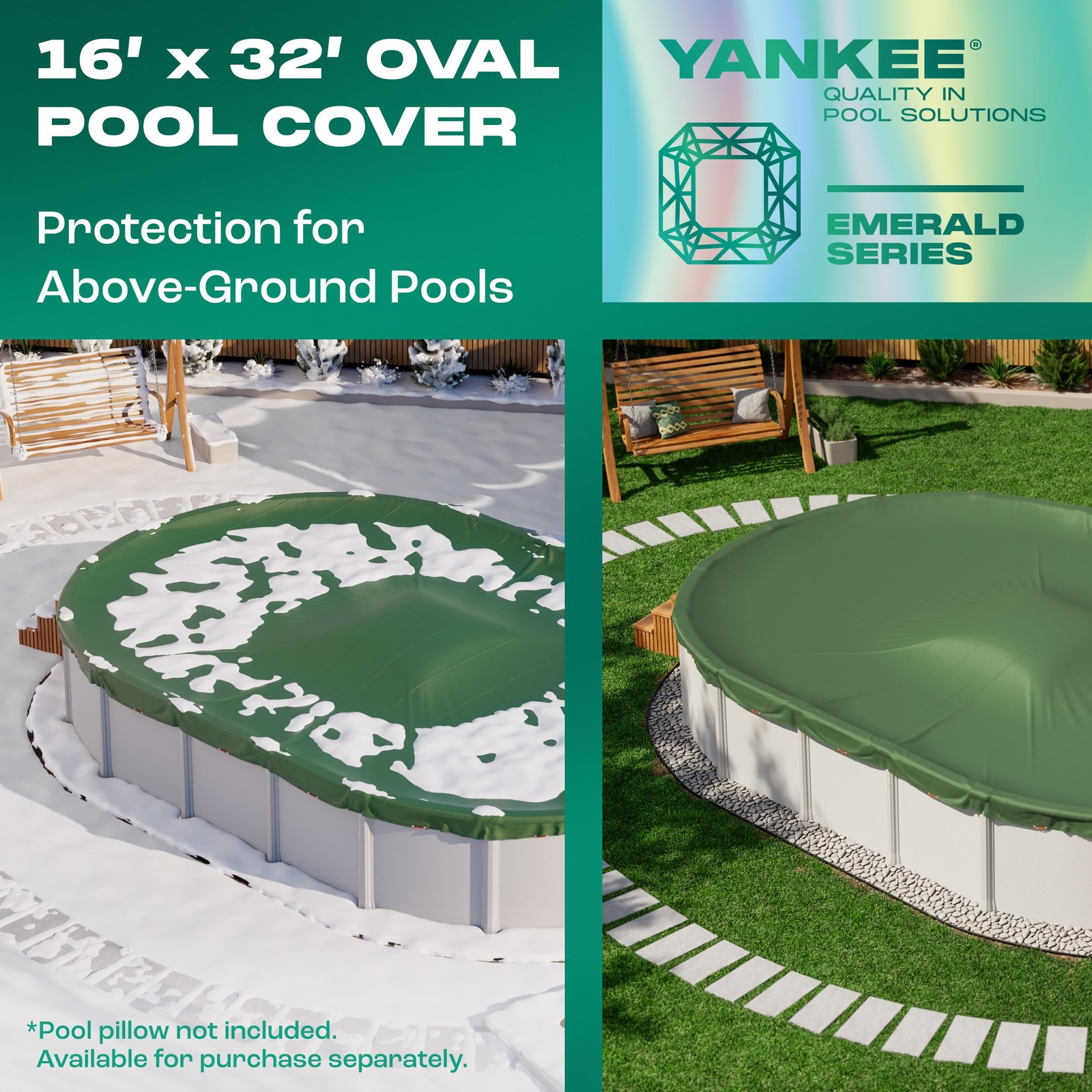 Yankee Emerald Series Pool Covers for Above Ground Pools | Oval 16×32 ft Swim…