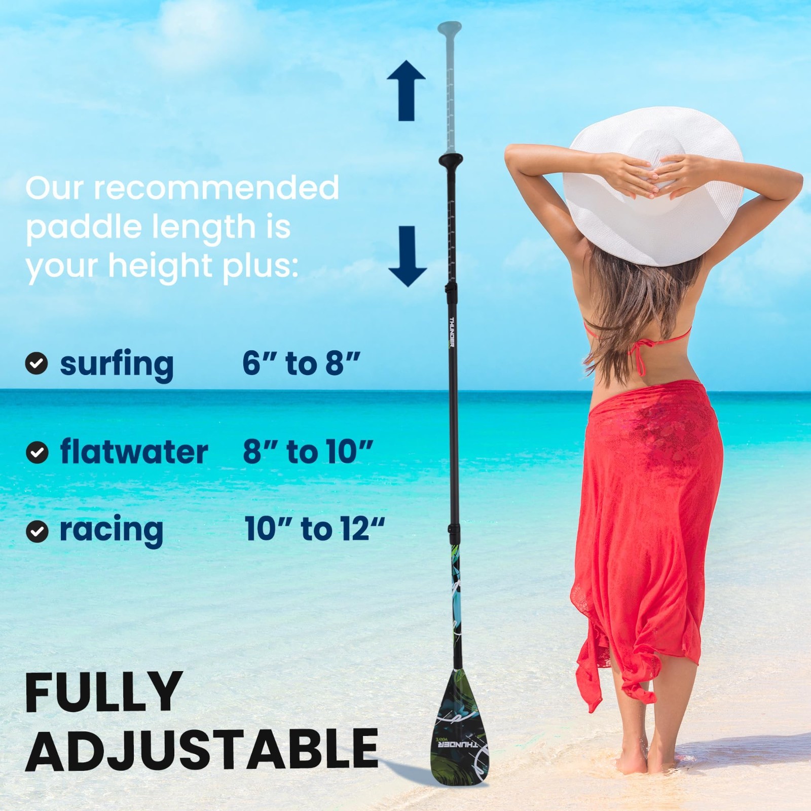 Adjustable Carbon Fiber SUP Paddle – Lightweight 3-Piece Design, Teardrop Blade,