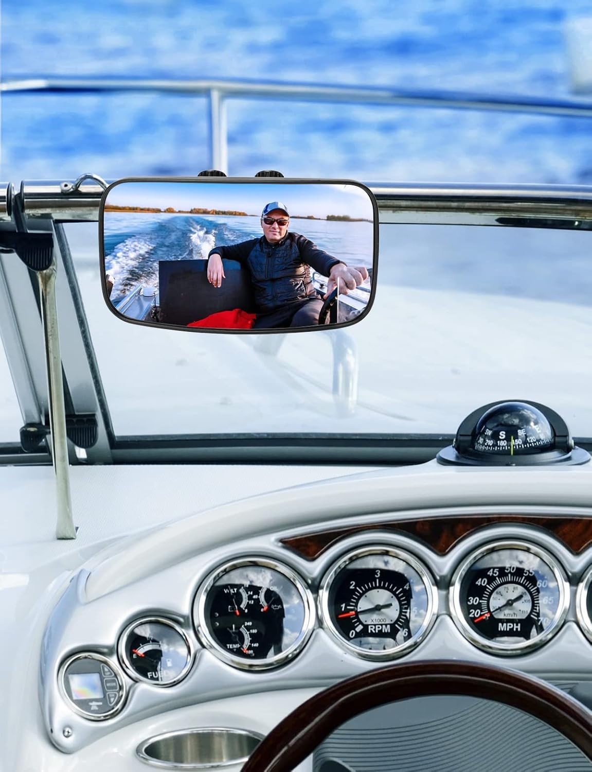Boat Rear View Mirror, Upgrade Marine Mirror with 300° Curved Surface, 4.5″x8…