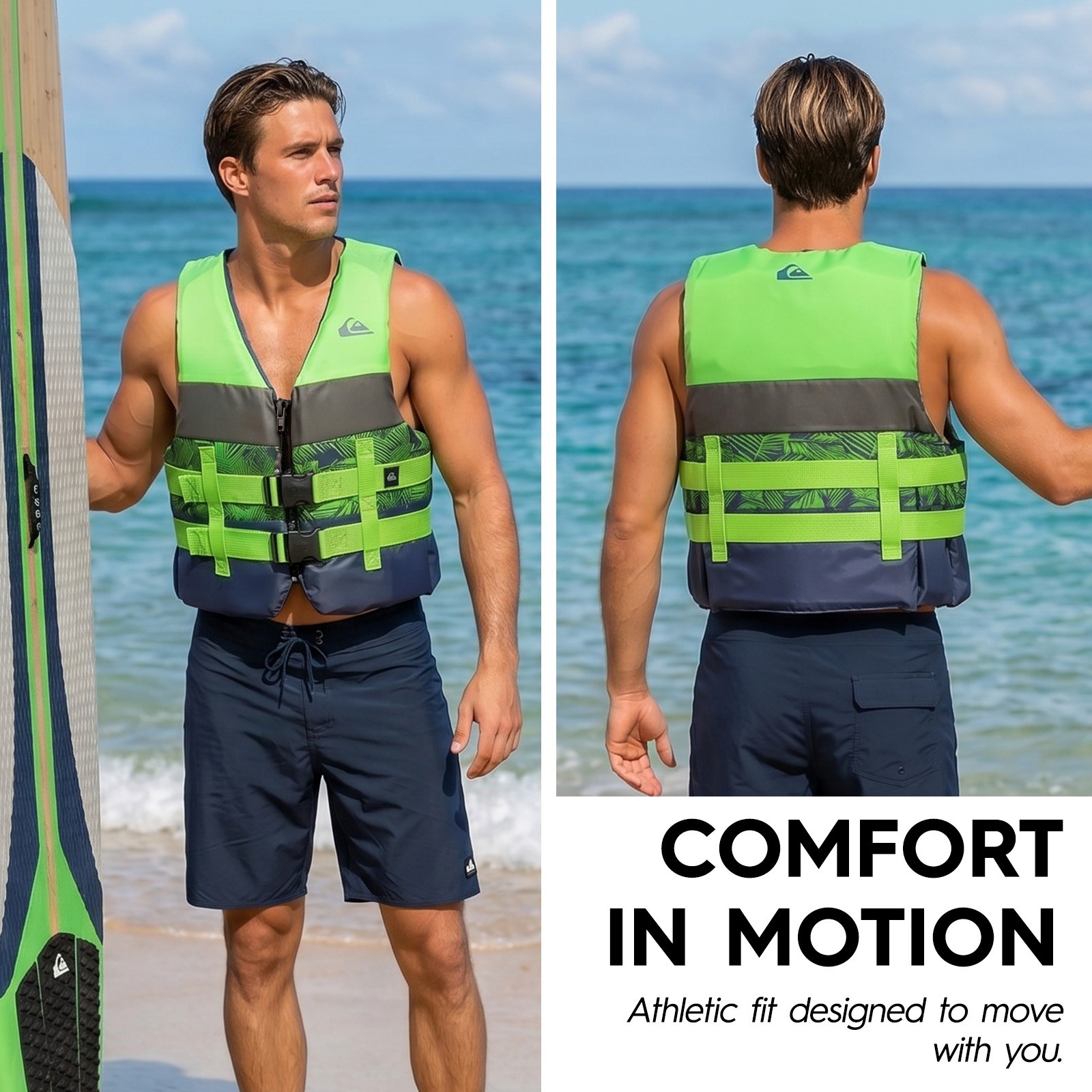 QUIKSILVER Men’s Life Jacket Adult Kayak Life Vest Lightweight – USCG Approved