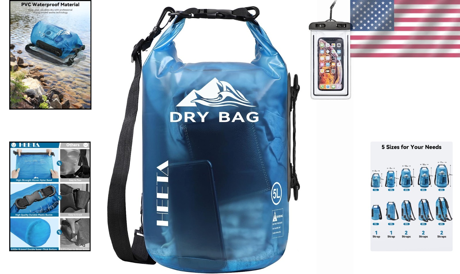 Multi-Size Waterproof Storage Bag with Adjustable Straps for Travel & Kayaking