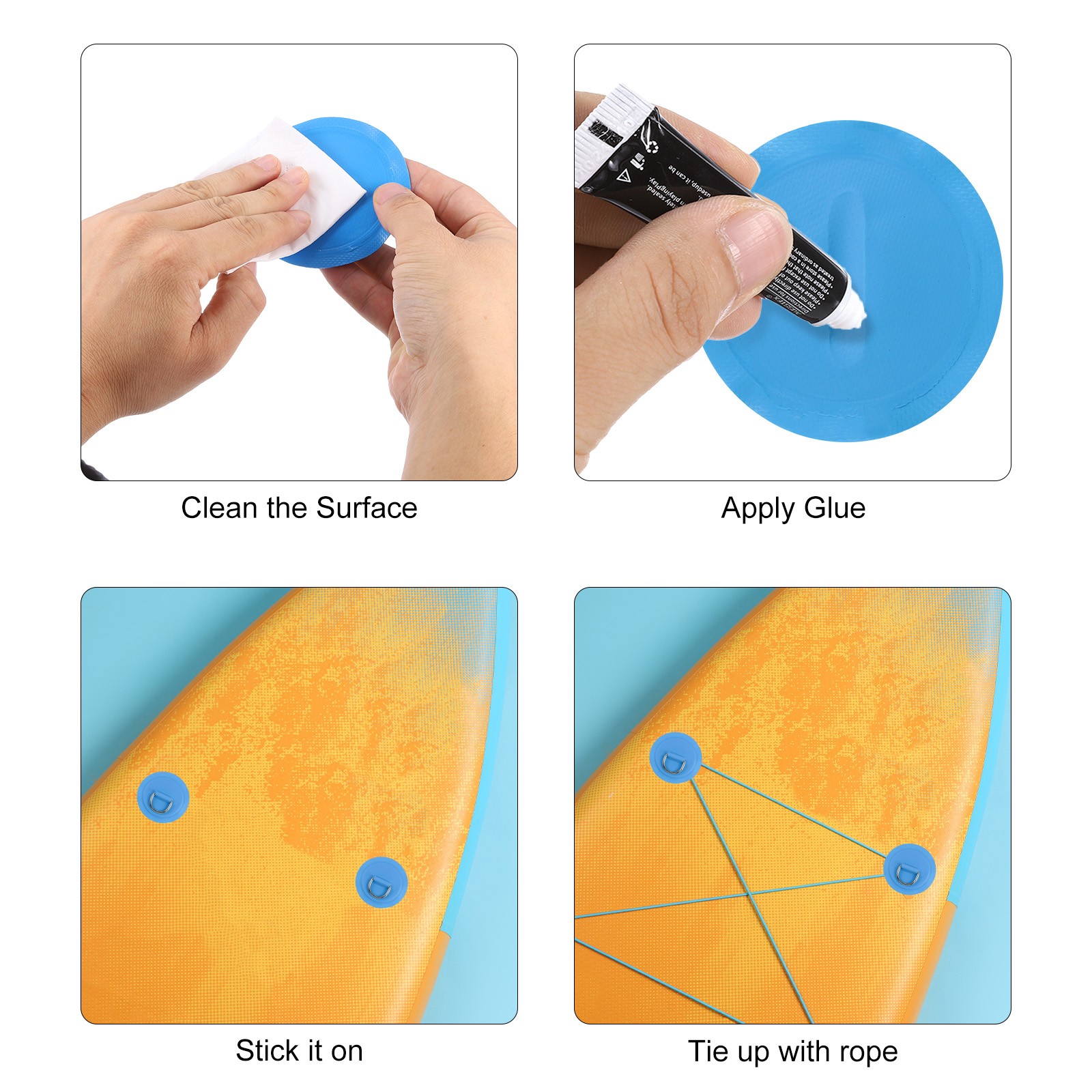 6 Pcs D-Ring Patch, Stainless Steel D-Ring PVC Patch No Glue Include, Blue