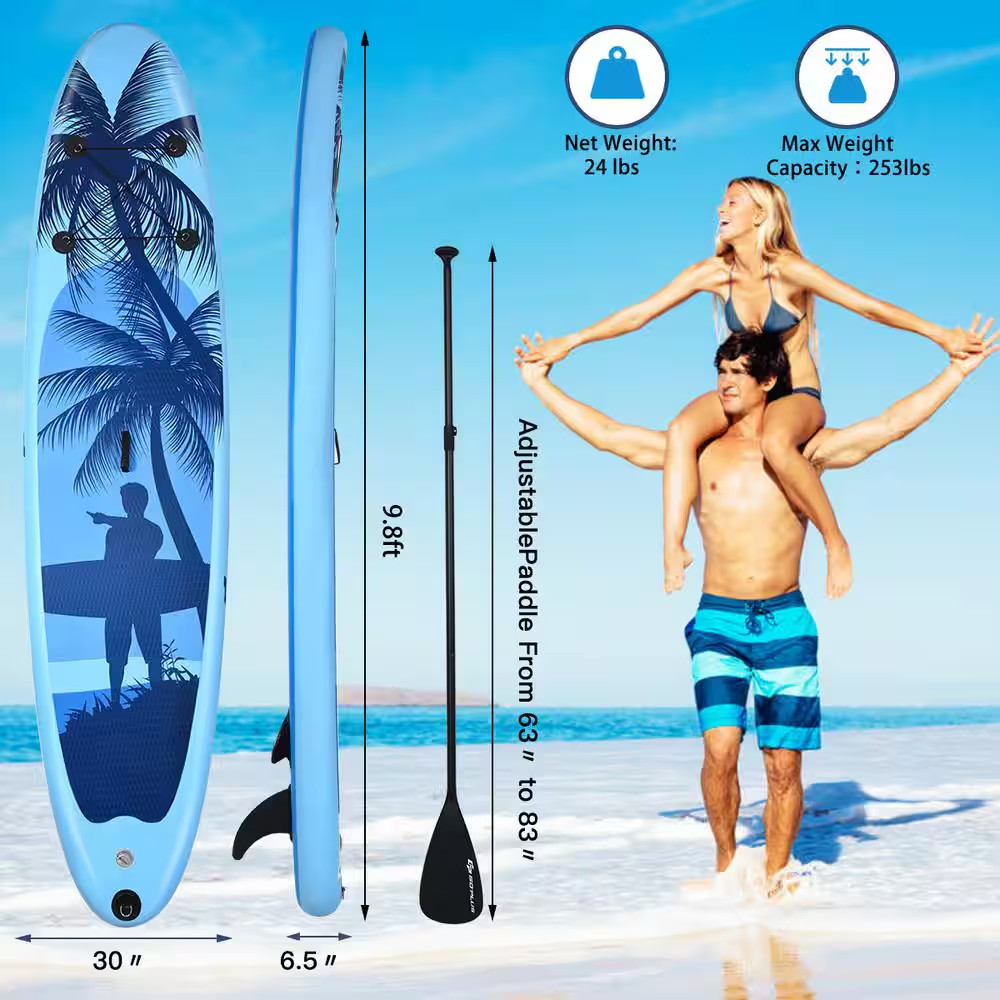 9.8ft Inflatable Stand up Paddle Board Carry Bag Adjustable Paddle Adult/Youth