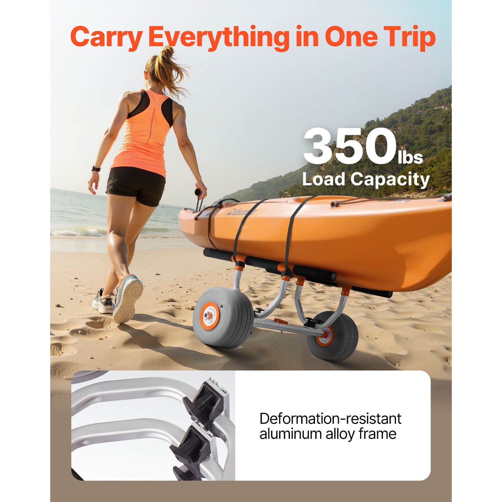 Uimoso Adjustable Kayak Cart Canoe Carrier 350lbs with 12” PU Tires Foldable