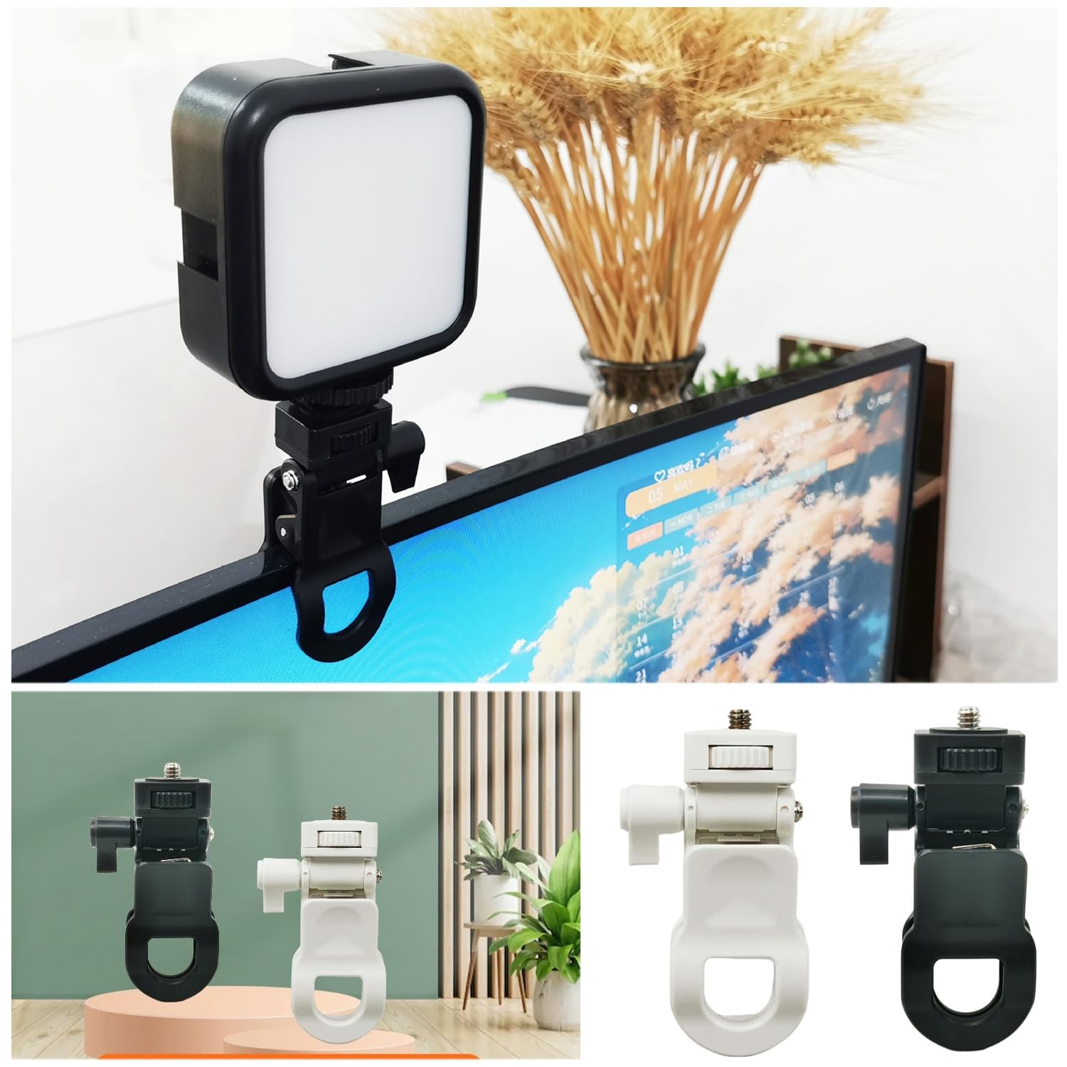 ThtRht 2 Pack Monitor Camera Mount Clamp Clip Screen LCD Display Black, white