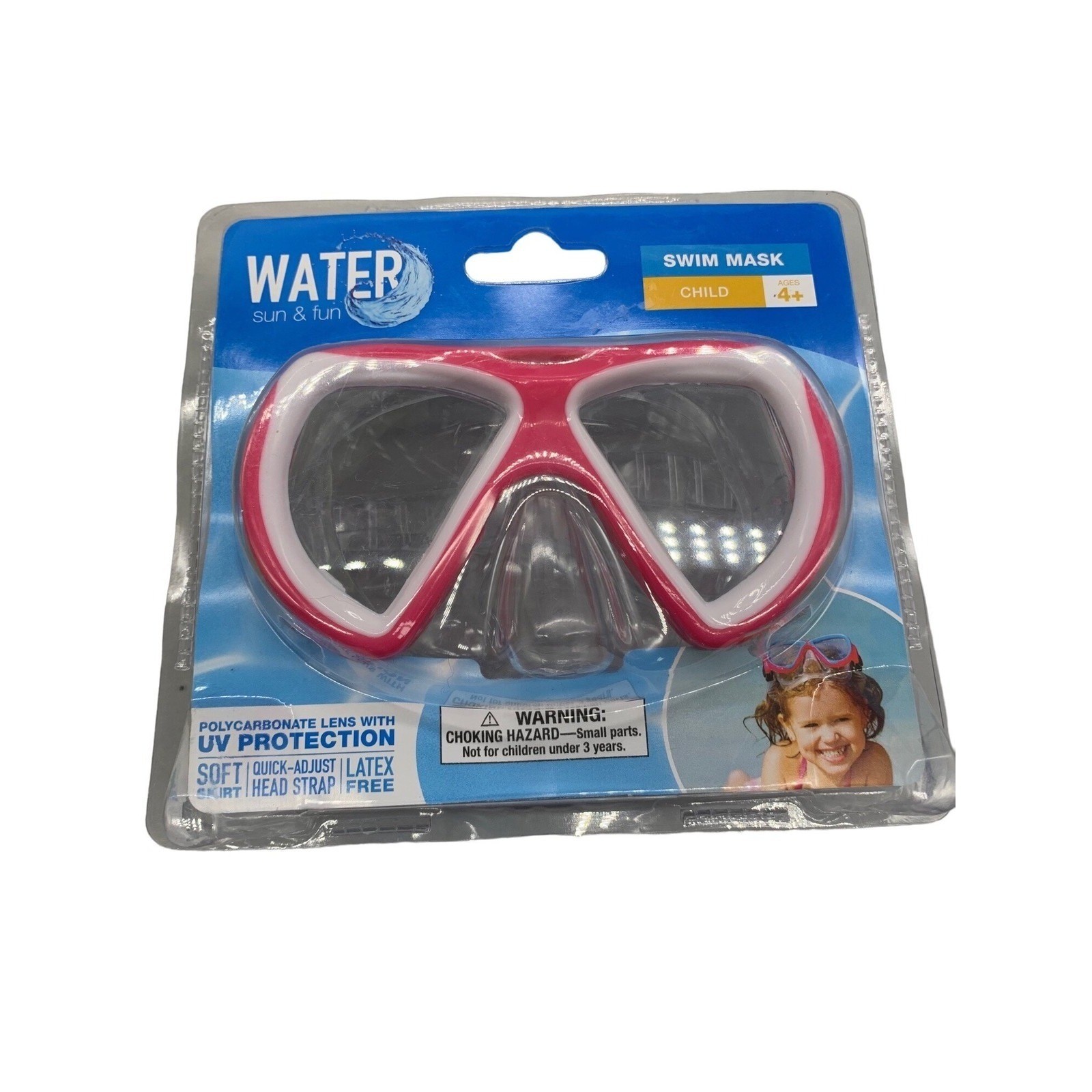 Kids Swim Goggles Pink White Anti-Fog UV Protection Age 4+ New Sealed