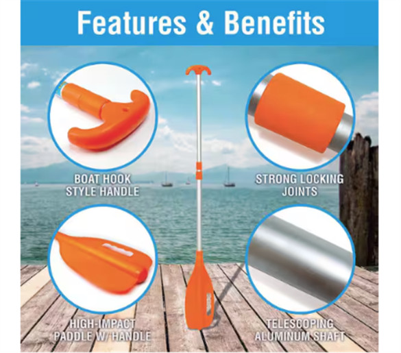Orange Telescoping Boat Paddle 72 in Aluminum Adjustable Emergency Kayak Oar