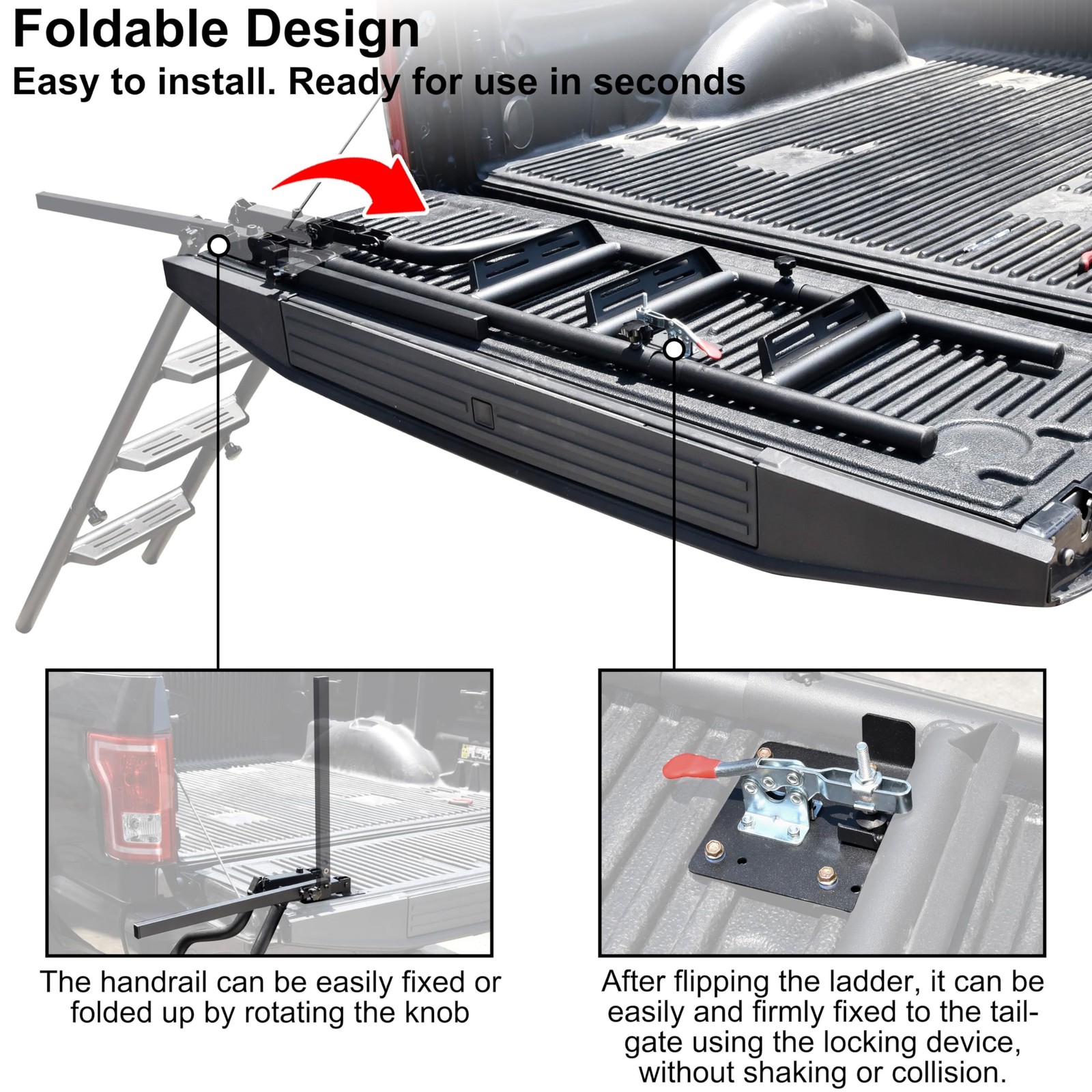 42” Universal Tailgate Ladders for Pickup Truck, Heavy Duty Foldable Pickup …