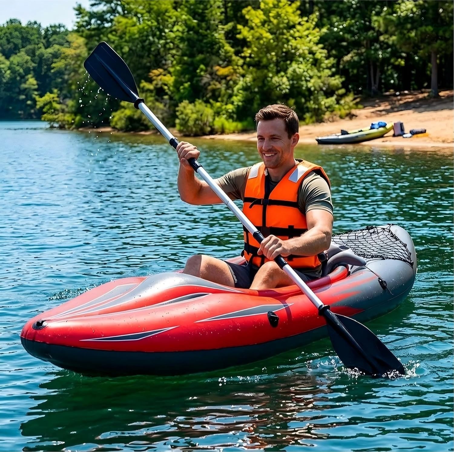 Compact 9 ft Inflatable Kayak with High Output Pump & Aluminum Oars – 15 lbs