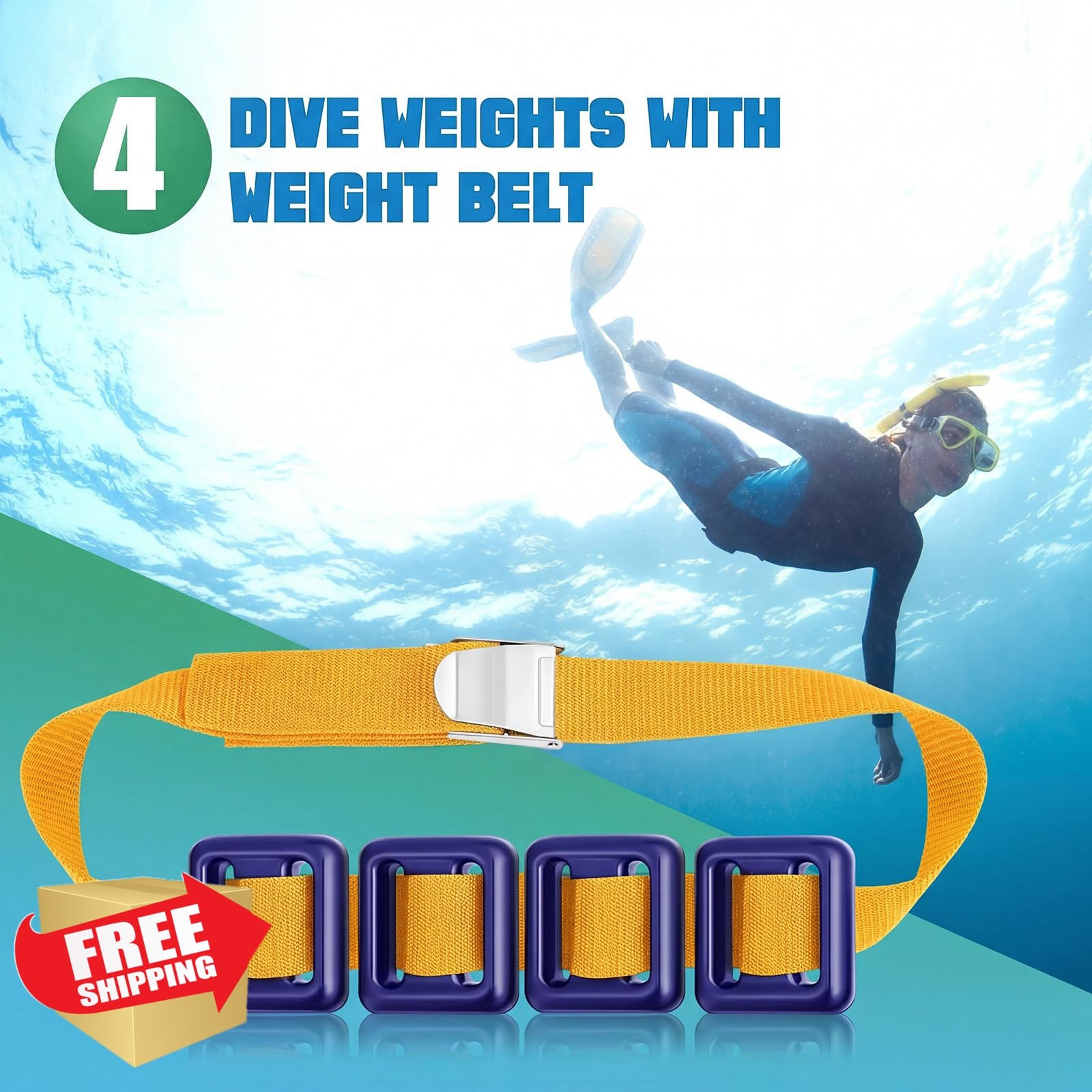 Tellegloww Dive Weights Belt 3.3 Pounds Yellow