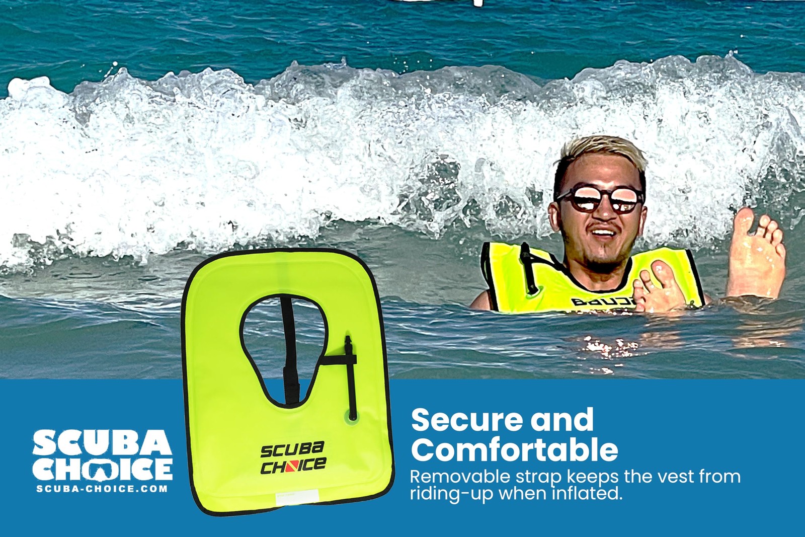 Scuba Choice Adult Snorkel Vest with Name Box Large (100-200lbs), Neon Yellow