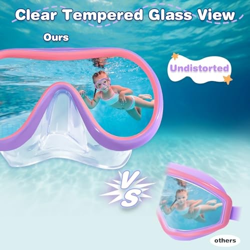 Kids Swim Goggles Mask with Nose Cover 3-16, Unique Frame Pink & Purple S(3-10)