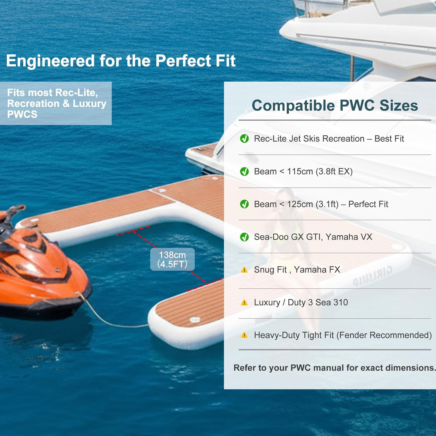 Inflatable Jet Ski Dock, Heavy Duty Floating PWC Docking Station with Non-Slip E