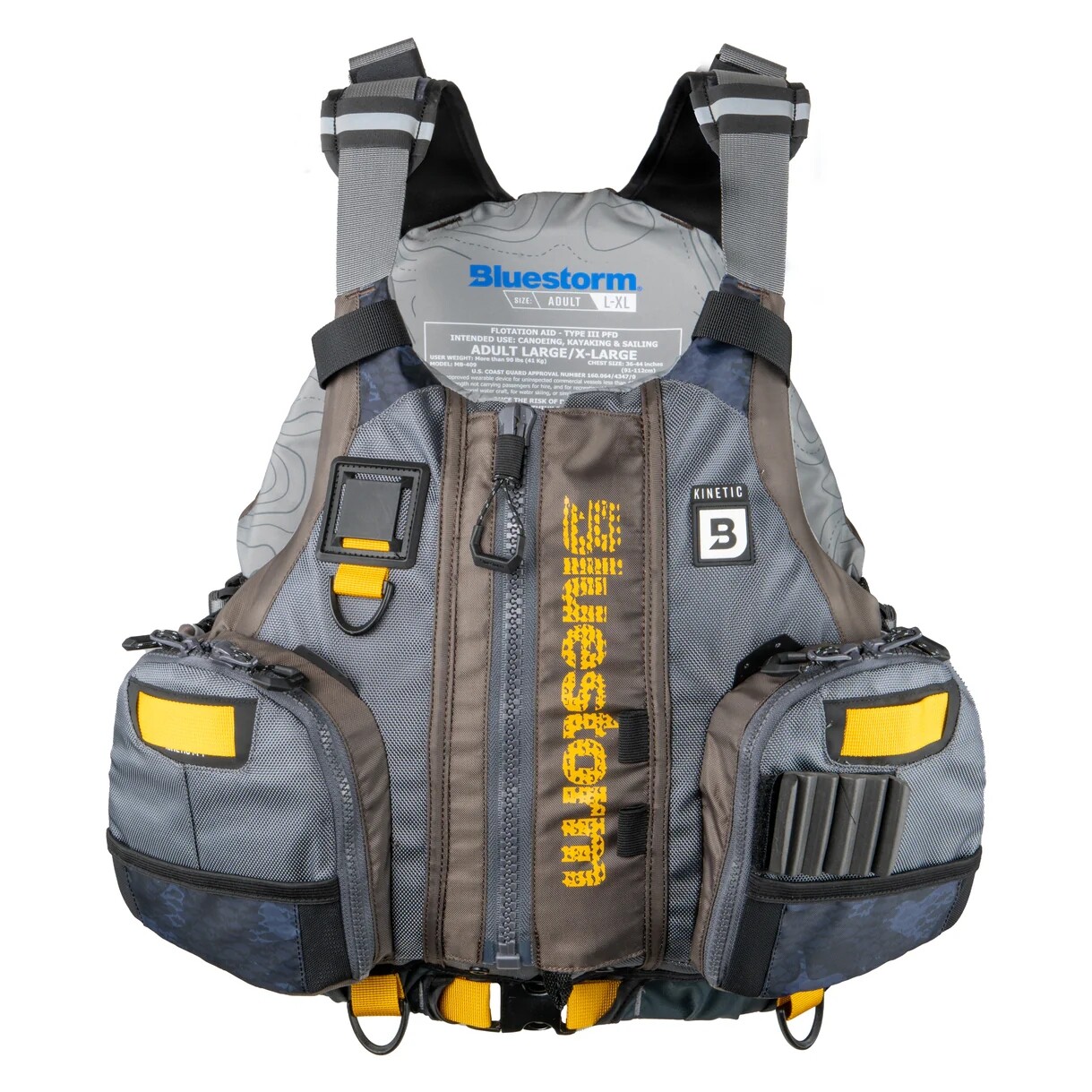 Bluestorm KINETIC Kayak Life Jacket Fishing Vest Type III PFD, Legendary Taupe