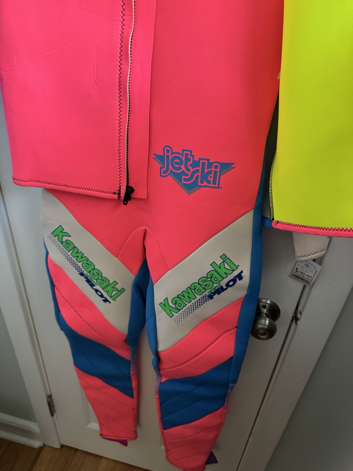 Vintage 90S Kawasaki Jet Pilot Wetsuit Pink Blue Neon Jet Ski 2pc