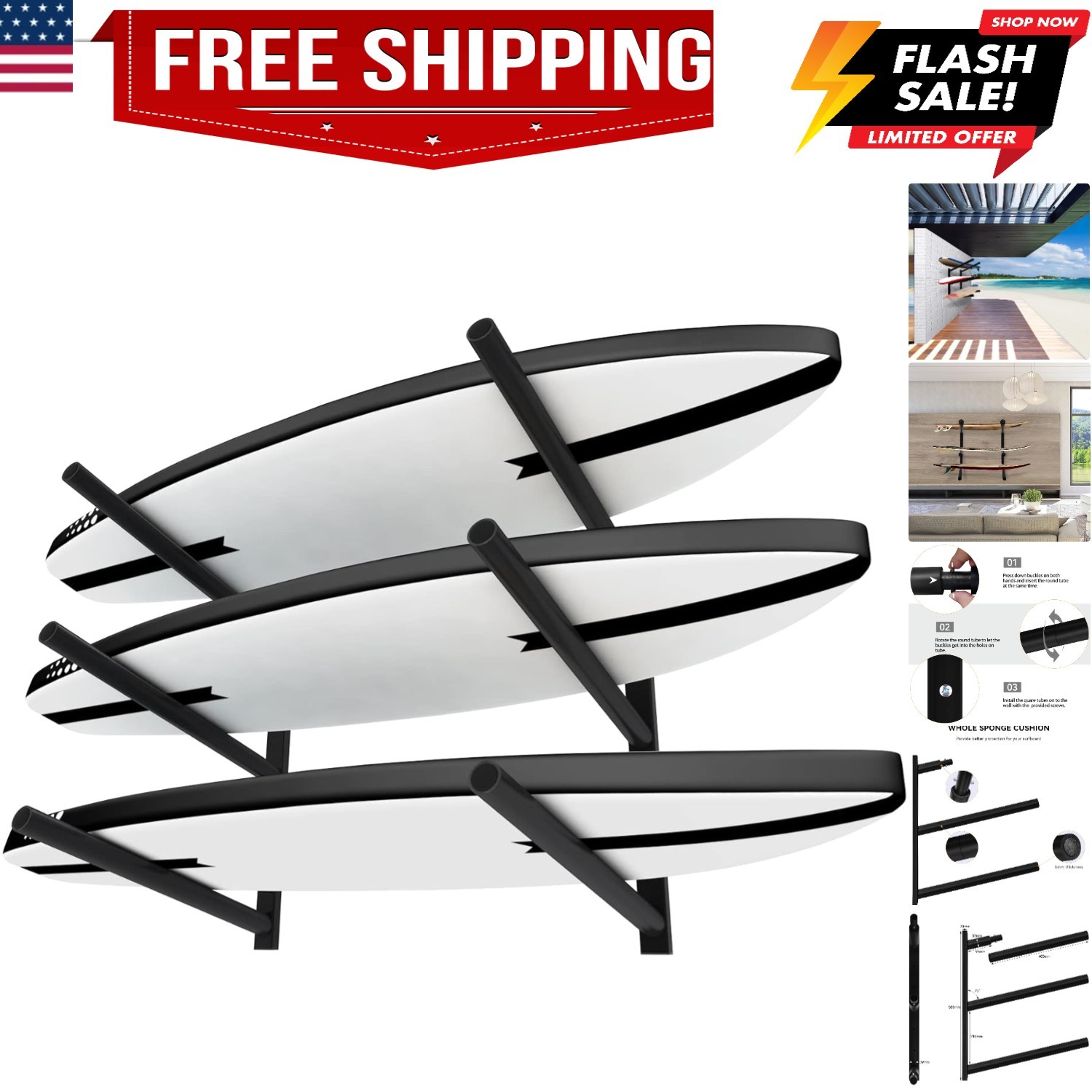 Surfboard Rack for Wall | Surfboard Wall Mount | Paddle Board Rack |…
