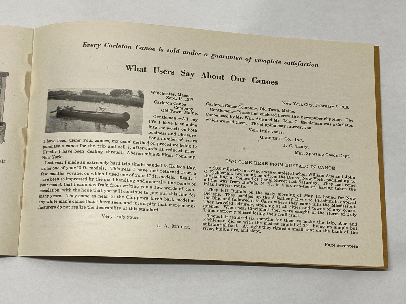 1919 Carleton Canoe Catalog / Booklet Old Town MAINE ME Canvas Paddles Seats C