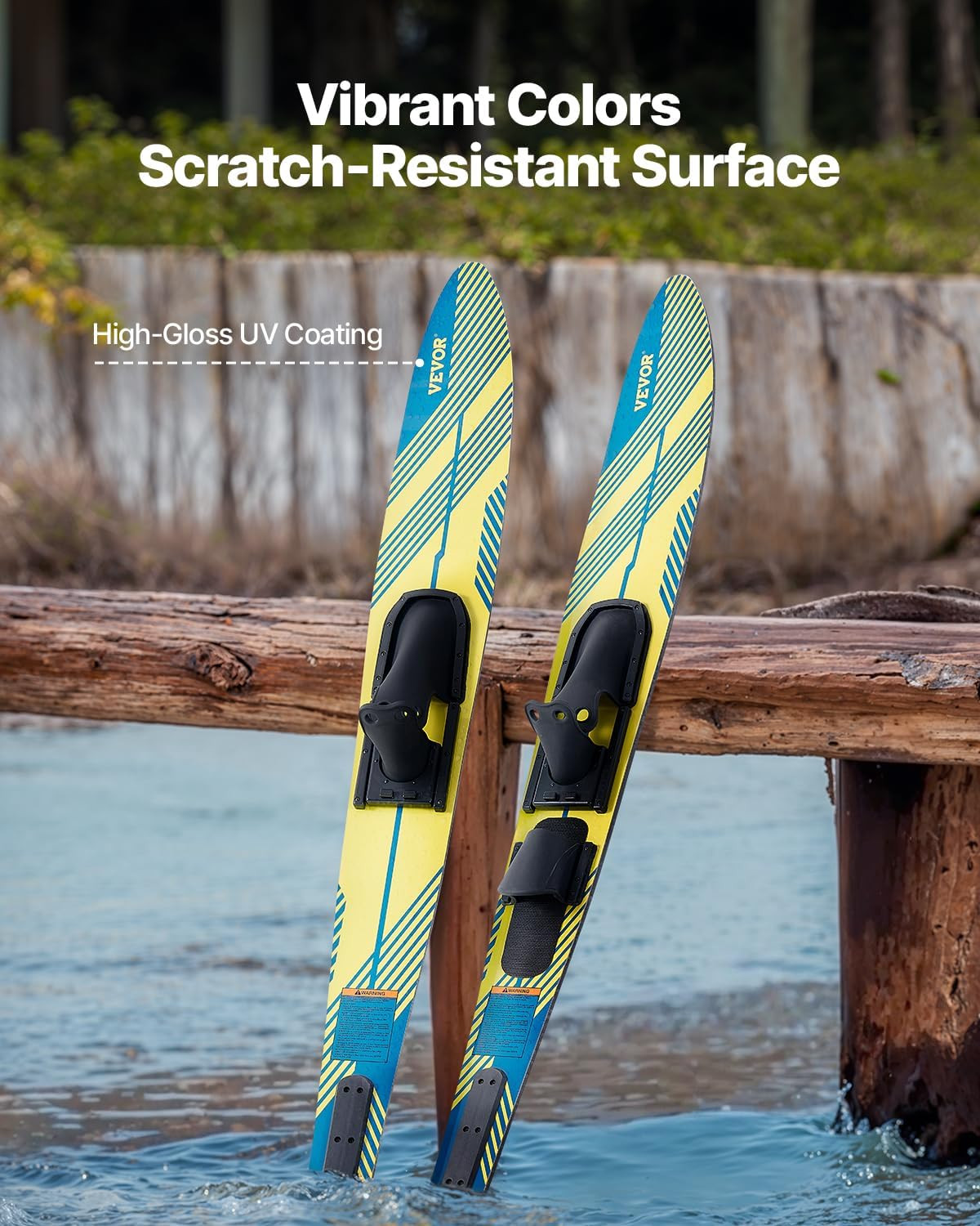 Adult Water Skis with Adjustable Bindings & Padded Toe Plate, 300 Lbs Capacity