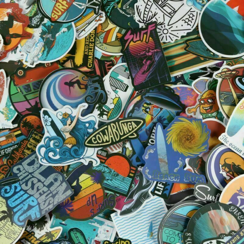 100Pc Surfing Sticker Pack Summer Wave Beach Sea Waterproof Surf Decals Lot Cool