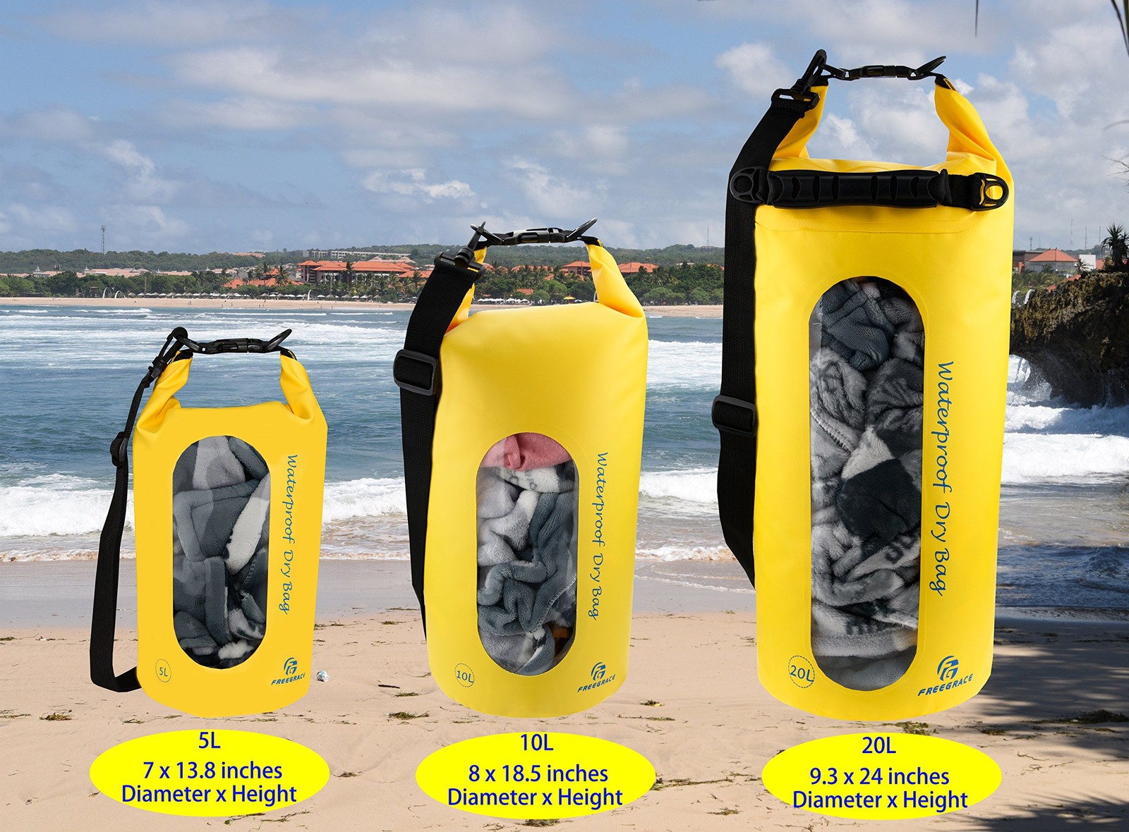 Waterproof Dry Bag Set of 3 – Submersible Dry Sack with Double Zip Lock Seals…