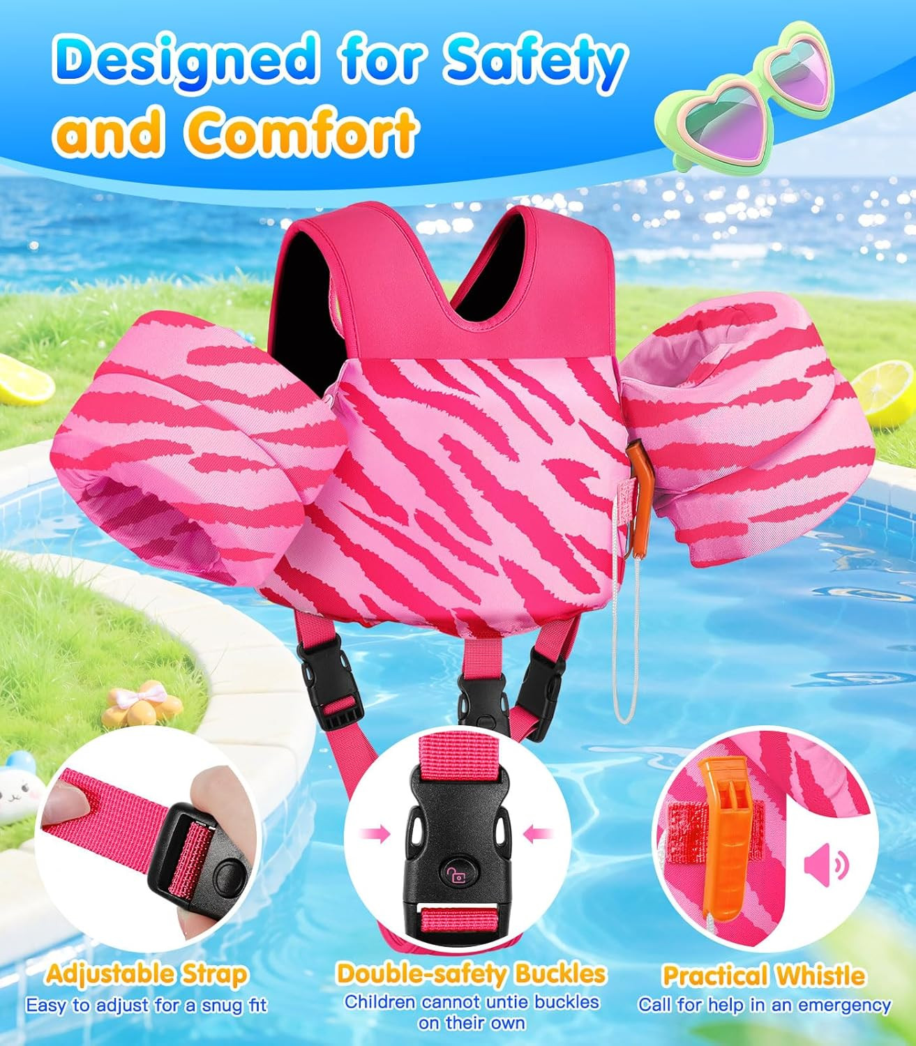 Toddler Swim Vest for 15-30-50-66 Pounds, Boys Girls Swim Puddle Arm Floaties Ca