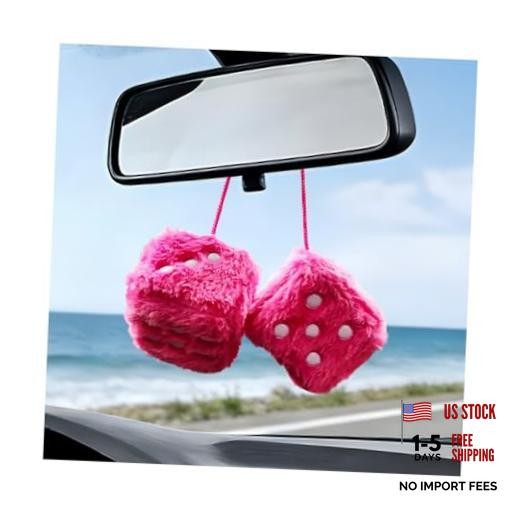 Zpana Fuzzy Dice for Car Mirror – 2.36 Inch Plush Cute Vehicle Square Rose Red