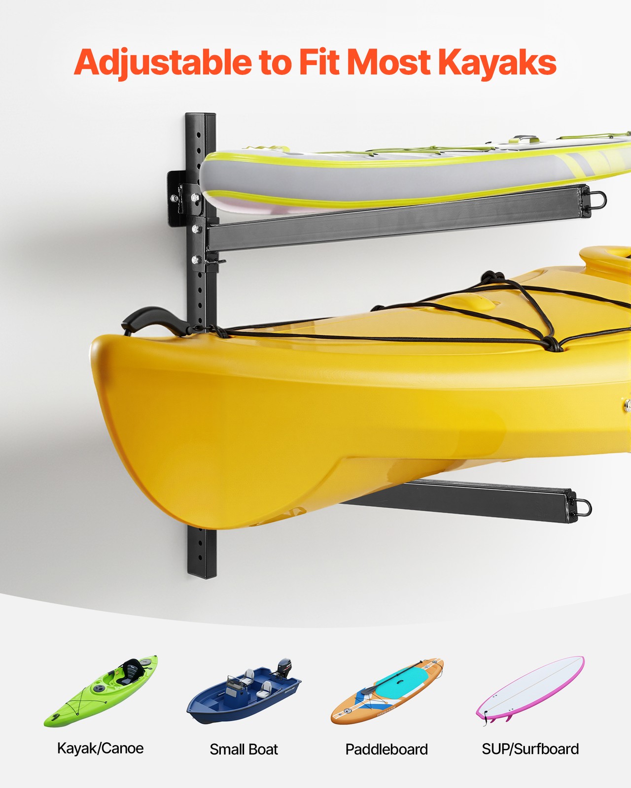 VEVOR Kayak Storage Rack Wall Mounted Kayak Rack 2 Kayaks 200 lbs Paddleboard
