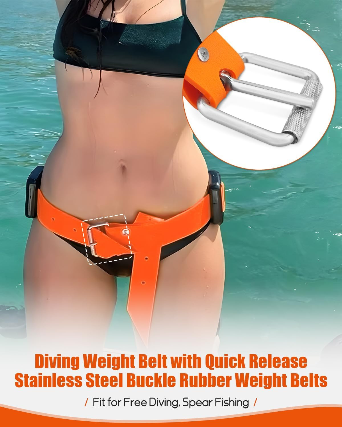 Rubber Diving Weight Belt with Quick Release Stainless Steel Buckle, 53 Inch