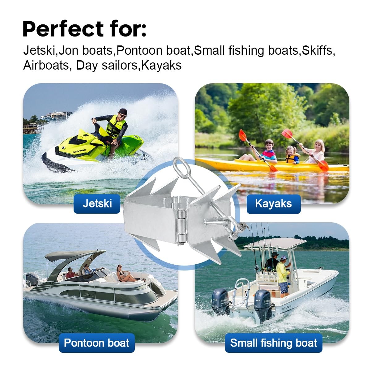Boat Anchor 13LBS, Galvanized Folding Boat Anchor, Double Sided Slide Anchor …
