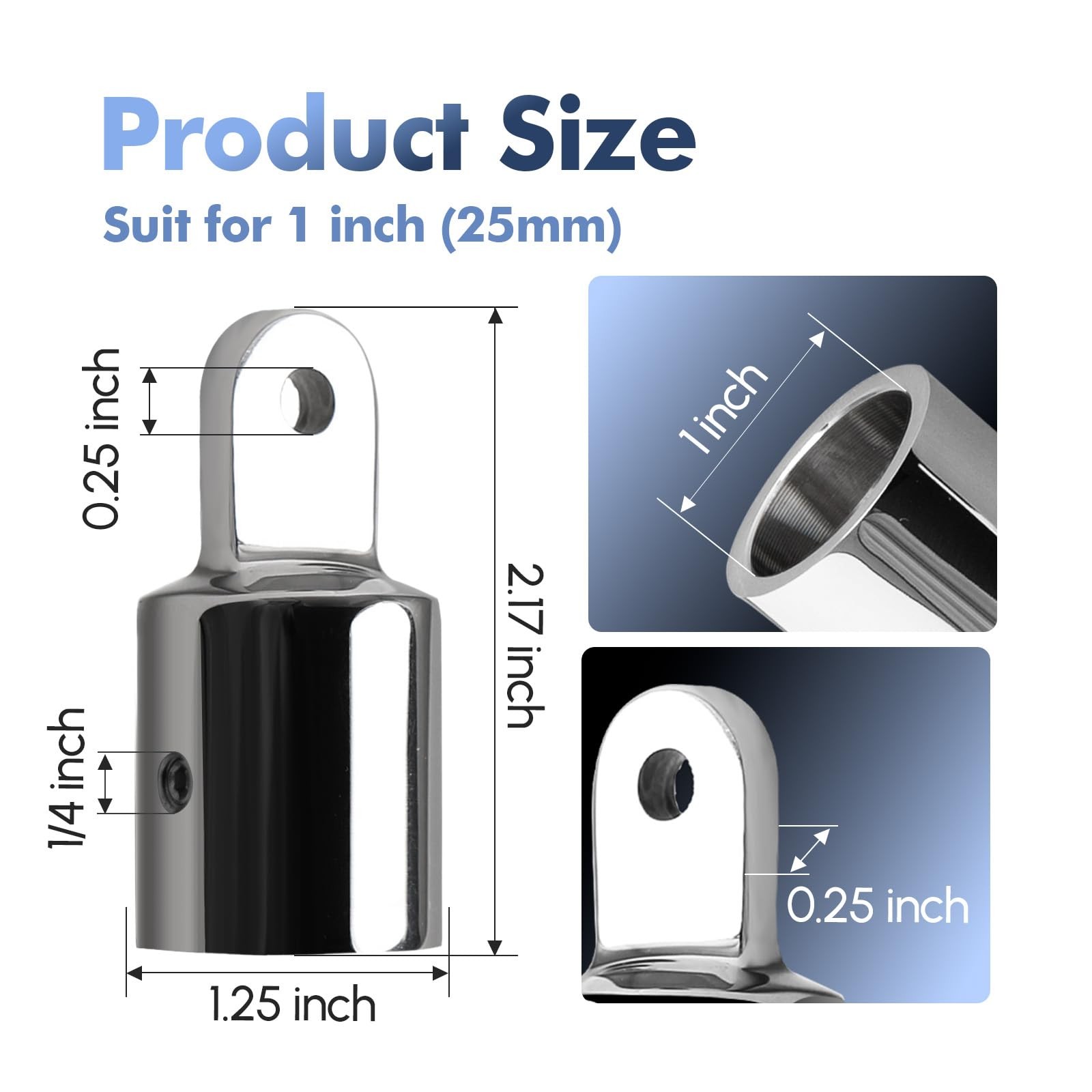 EQUSPUR Bimini Top Cap External Eye End,2 For 1 inch Rail, Mirror Polished