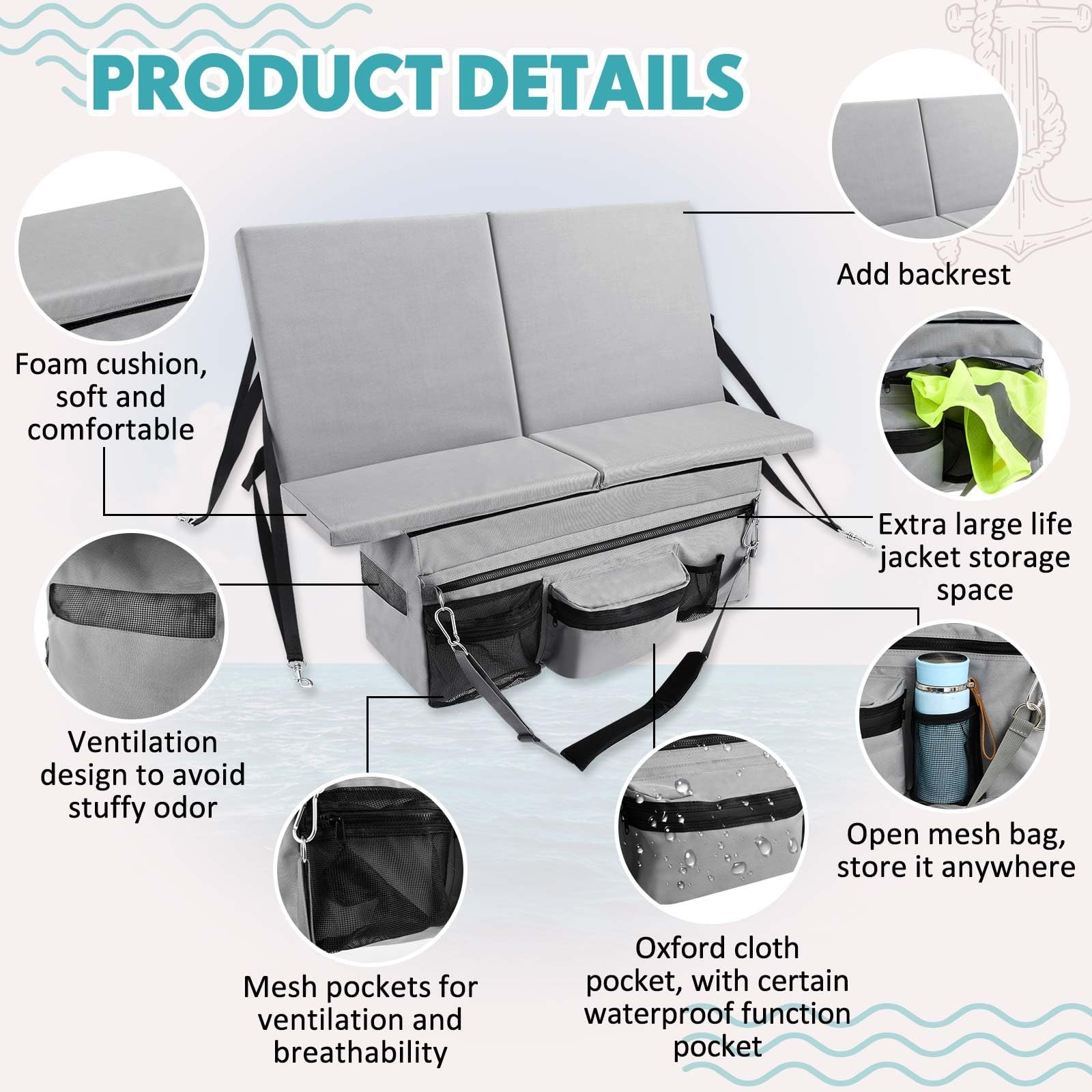 Dansydaisy 35 x 14 Inch Dinghy Inflatable Boat Seat Cushion with Back Support…