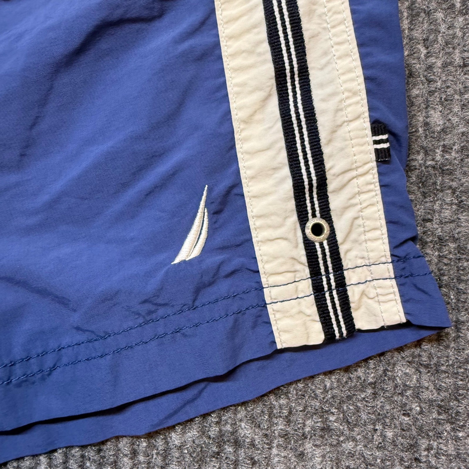Nautica Mens Blue Swim Trunks XXL White Stripe Drawstring Quick Dry Board Shorts