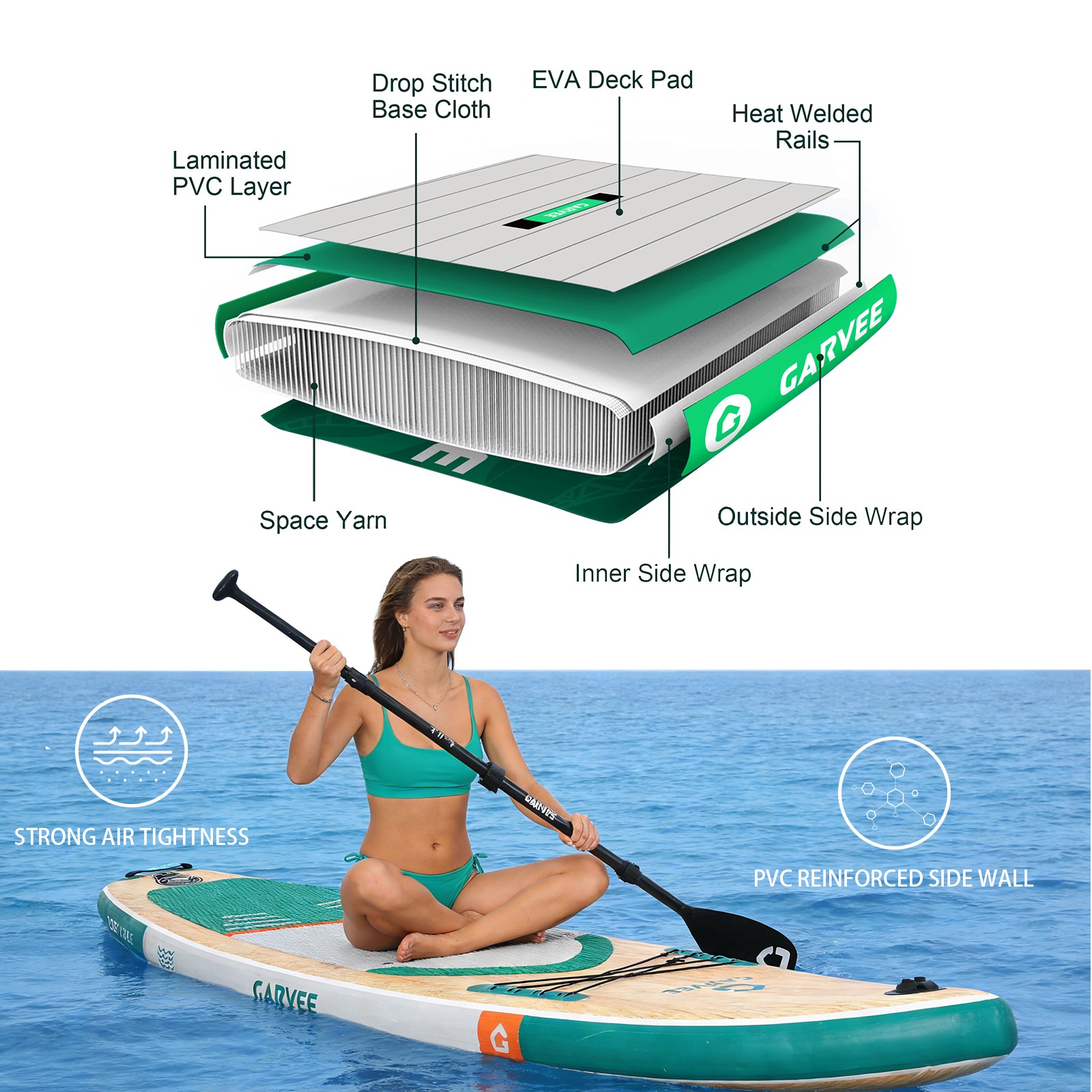 Wood Grain Inflatable Paddle Board 11FT 11.5FT SUP w/Pump Paddle Backpack