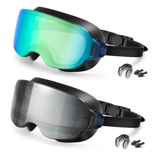 2-Pack Swim Goggles for Black/Iridescent Gold Plated + Black/Silver Plated