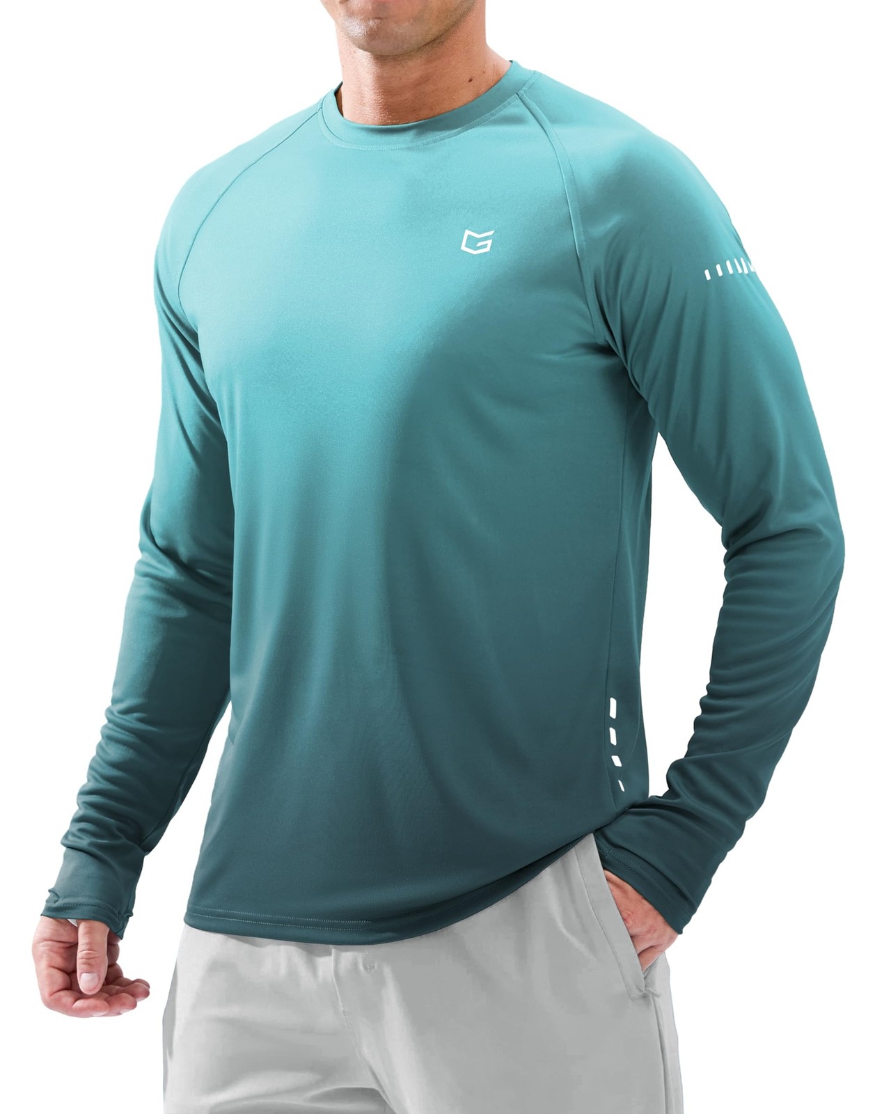 Men’s Sun Protection Long Sleeve Shirts UPF 50+ Gradient Green Grey X-Large