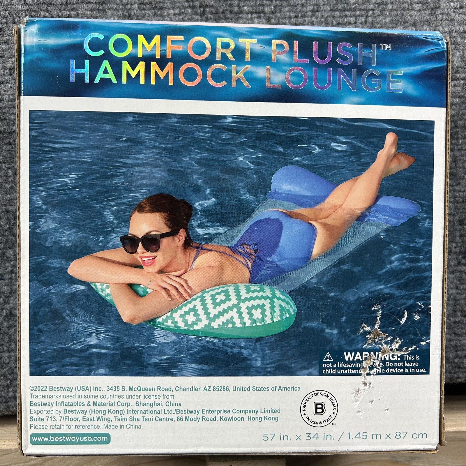 Bestway H2OGO Comfort Plush Hammock Lounge 57″ X 34″ Inflatable Pool Float Blue