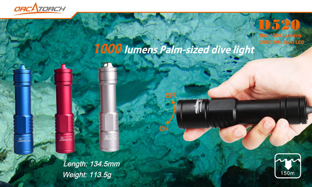 OrcaTorch D520 Night Dive Light Photography Video 1000 Lumens WaterProof Gift