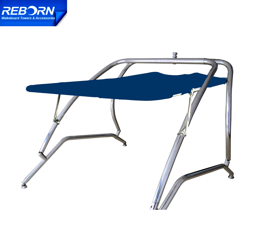 Reborn Pro2 Extra Large Boat Wakeboard Tower Bimini Top 1970V W/Navy Blue Canopy