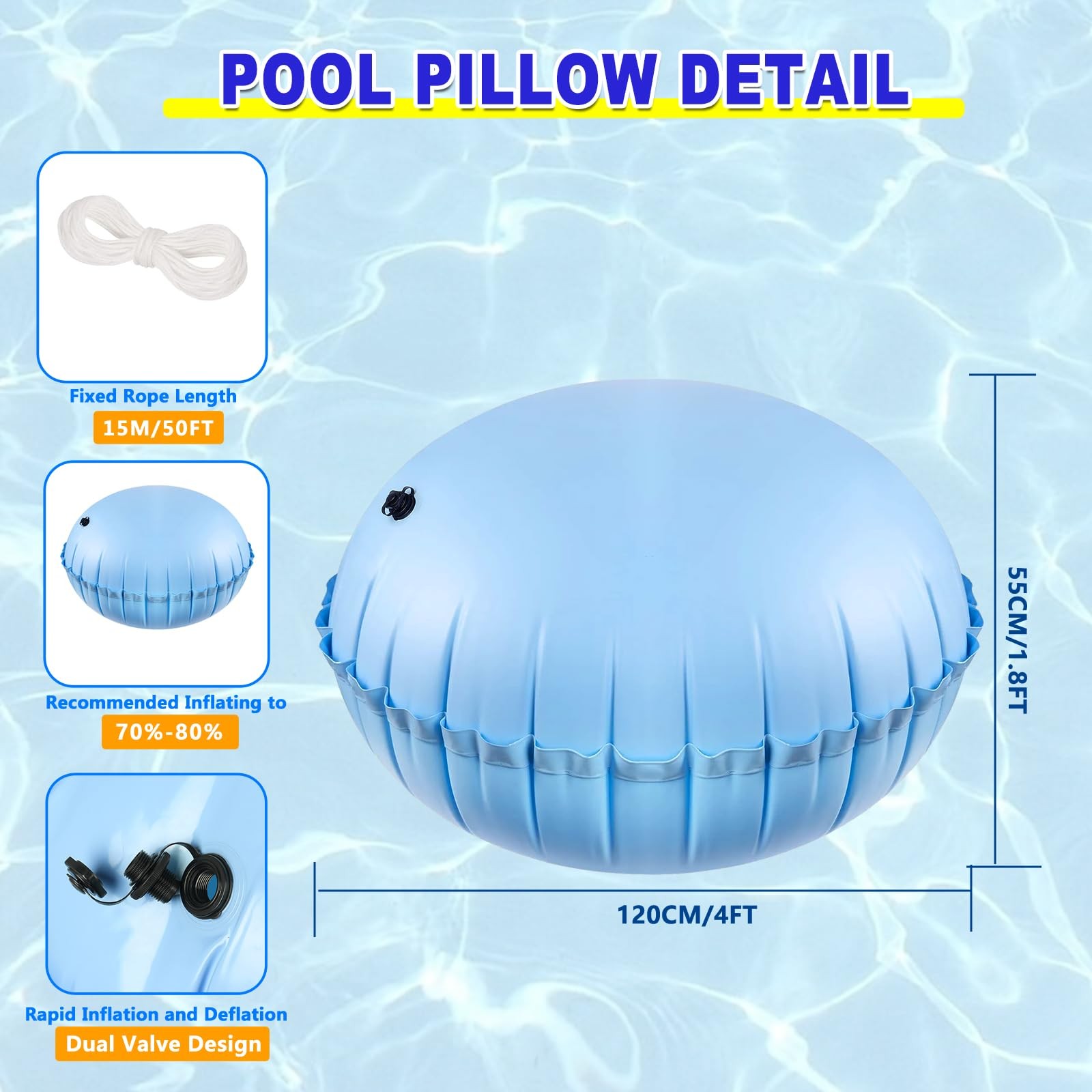 Winter Pool Cover 15 Ft Round Above Ground Kits with 3.6′ Pool Pillows for Ab…